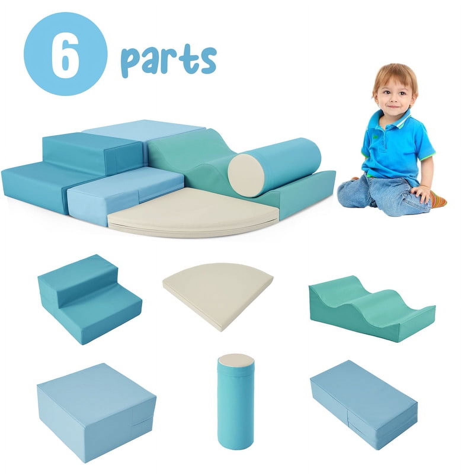 Aukfa 6-Piece Kids Climbing Toys, Baby Climber Blocks for Toddlers, Foam Play Gym Climbing Structures for Indoor Climb - Blue