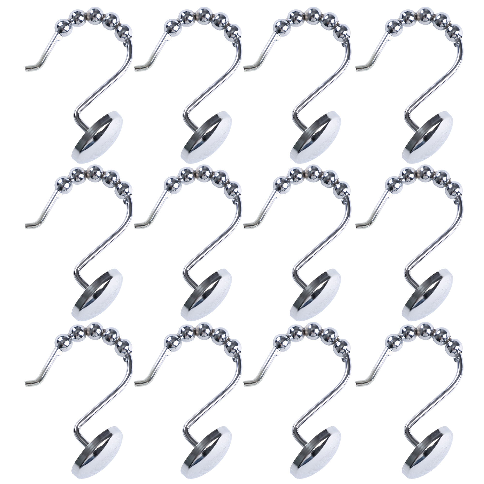 Utopia Alley Shower Hooks - Shower Curtain Rings for Bathroom - Rust Resistant Roller Shower Curtain Hooks for Shower Curtain or Liner - Set of 12, Polished Chrome