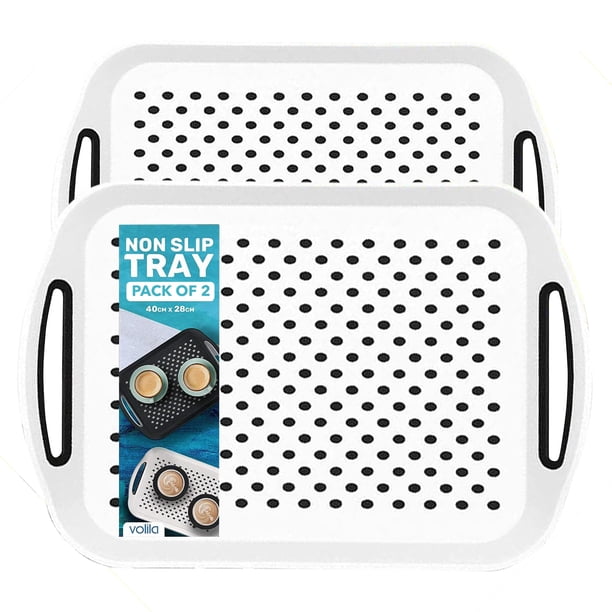 Bandejas De Comida Para Comer En El Sofá, Paquete De 2, Bandejas Antideslizantes Para Comer, Juego De 2 Bandejas Antideslizantes Para Servir Y Bandeja De Comida Con Asas (Blanco)
