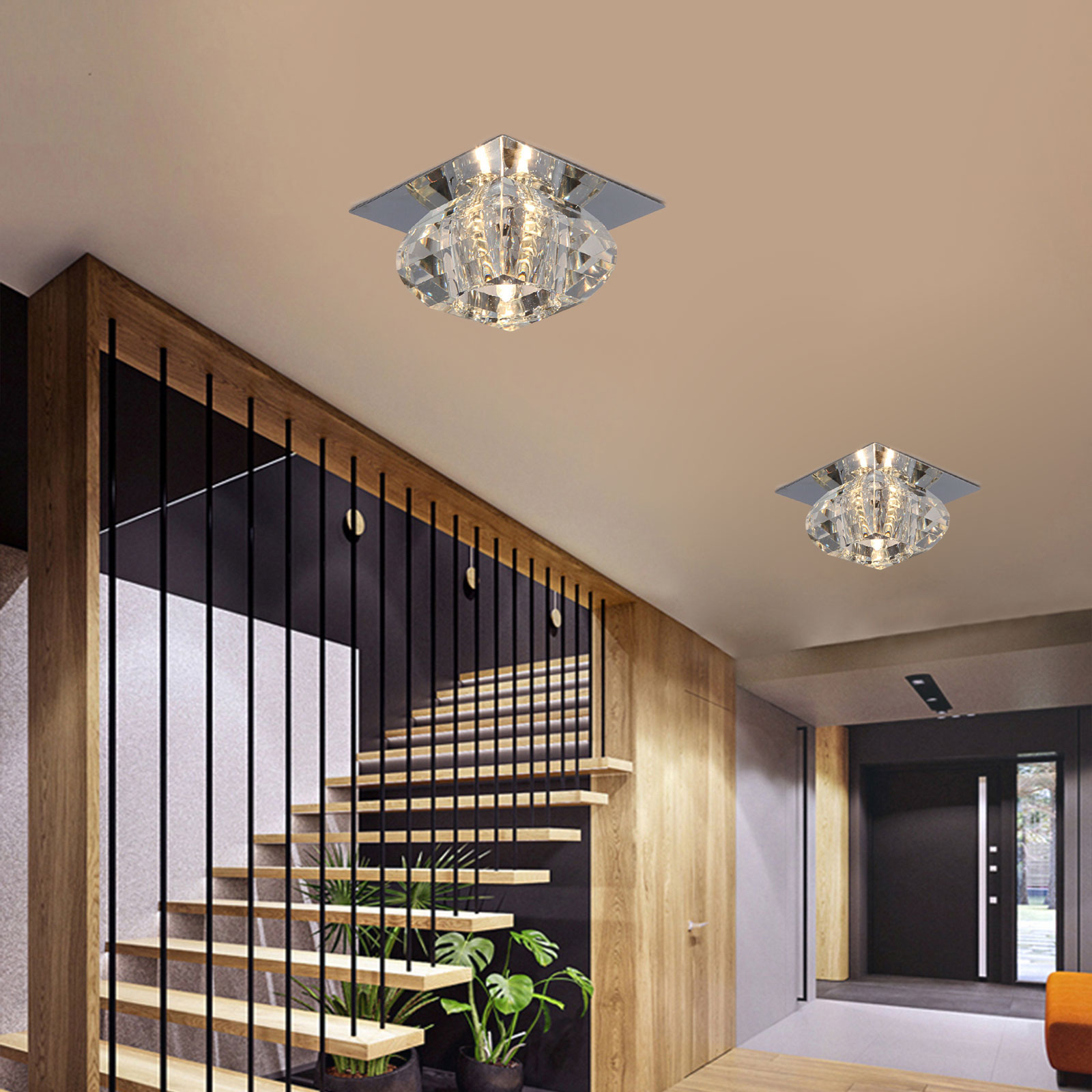 Crystal Ceiling Light Fixture, Hallway Flush Mount Ceiling Lights, LED Ceiling Lamp for Dining Bedroom Kitchen Bathroom
