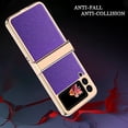 thumbnail image 4 of Compatible Luxury Case for Samsung Galaxy Z Flip 3 Case with Hinge Protection,Plating PC with Leather Cover Phone Case for Galaxy Flip 3 Case,Samsung Z Flip 3 Case Samsung Flip Z 3 Case Purple, 4 of 6