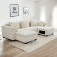 thumbnail image 2 of INGALIK 101.5" Chenille Modular Combination Sofa, U Shaped L Shaped Convertible Sofa with Storage Seat & Pet Cathole Ottoman, Modern Sectionals 5 Seat Sofa Couch Living Room, White, 2 of 11