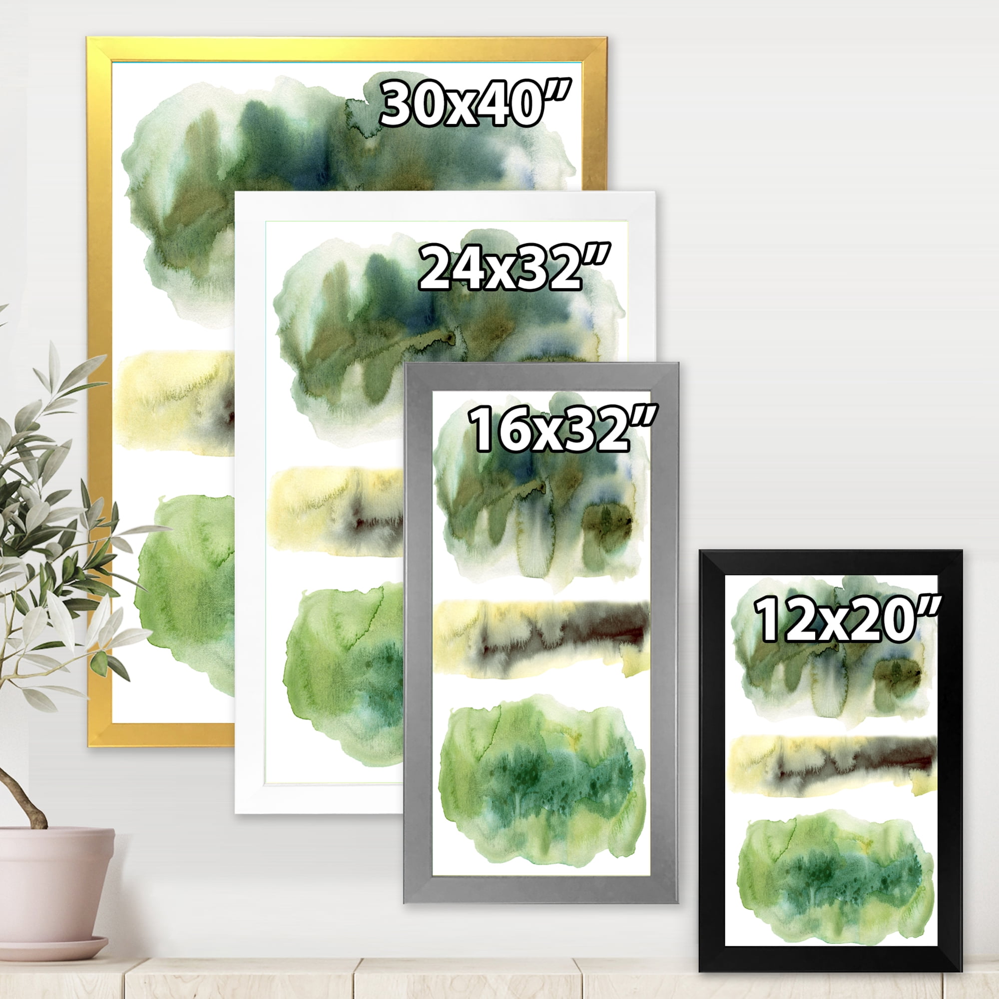 Designart 'Golden Green Abstract Clouds III' Modern Framed Art Print
