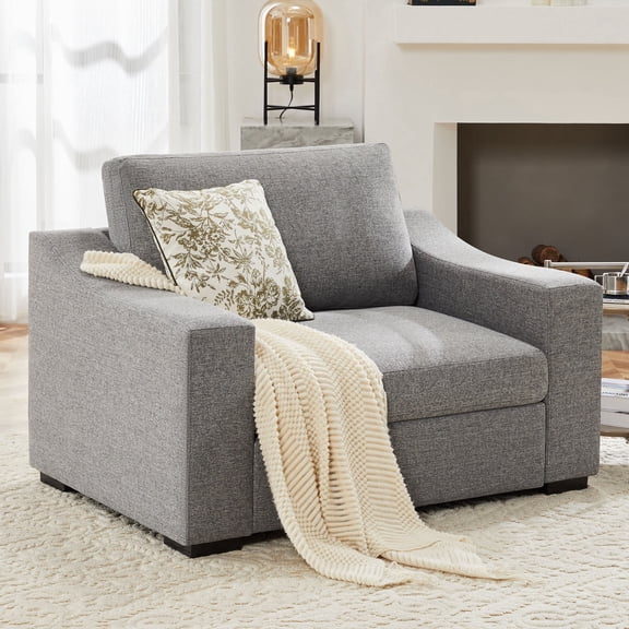 JULY'S SONG 47" W Accent Chair and A Half, Modern Oversized Reading Chair for Bedroom Room, Linen Fabric Living Room Chairs in Extra Wide Seat, Comfy Chair with Washable Covers, Gray