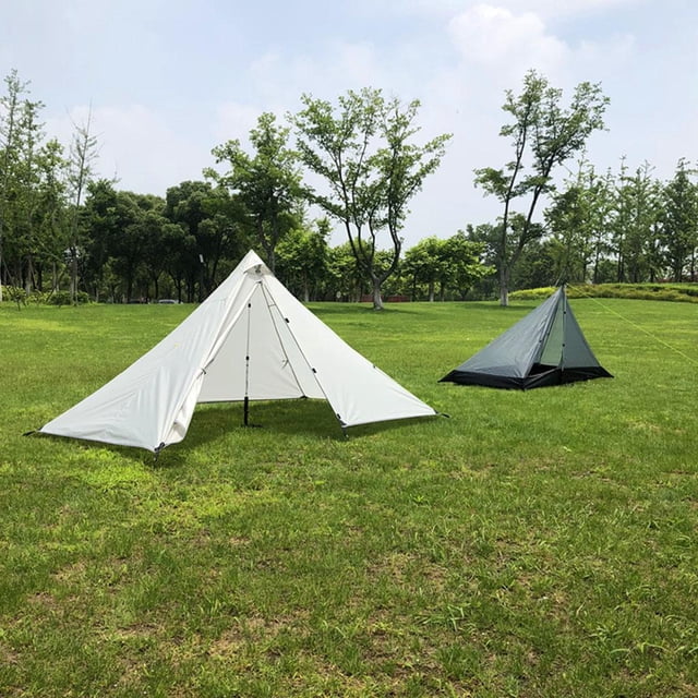 Tente Pyramide Légère de Camping Randonnée Randonnée Auvent Gris Blanc