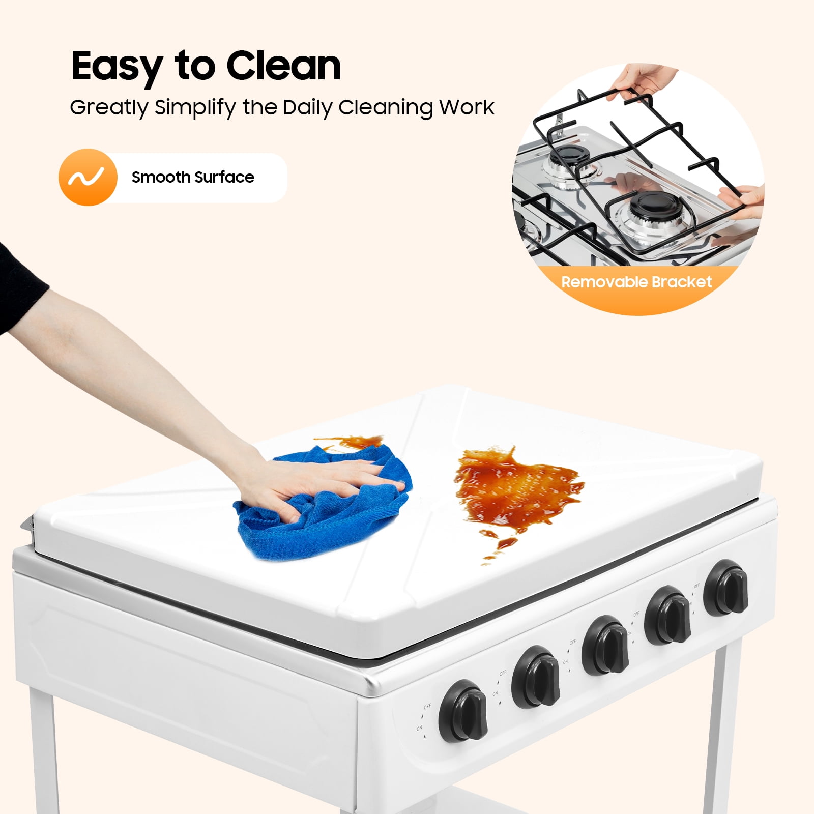 Peakora Portable Natural Gas Stove with Control Knobs and Two Placement Boards White 2.5kw Propane Gas Stove with 5 Burners Multifunctional Energy Efficient for Outdoor Activities