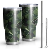 30oz Gray Green Camo Textured Pattern Tumblers Stainless Steel Tumbler with Lid and Straw,Vacuum Insulated Double Wall Travel Tumbler Cups Mug with Cleaning Brush for Coffee,Tea
