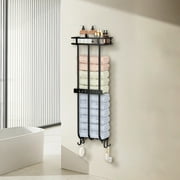 Towel Racks for Bathroom Wall Mounted,Bathroom Organizer for Rolled Towels,Towel Storage Bath Towels Holder, Black