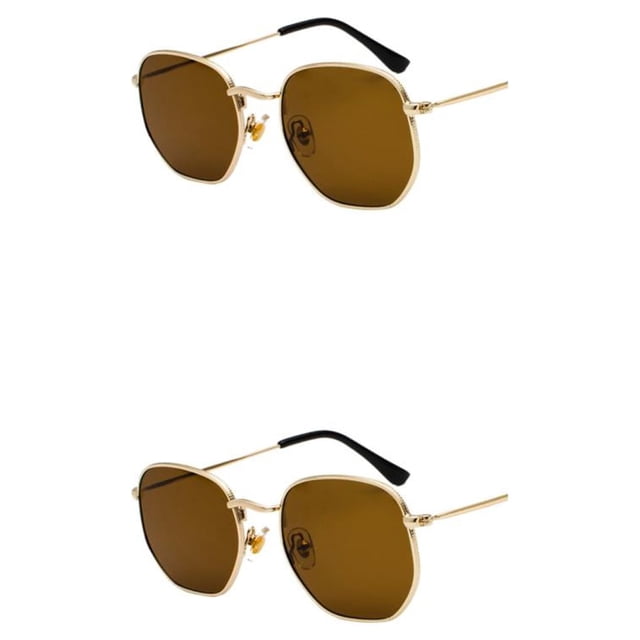 Sonducket Gafas de sol hexagonales de moda, montura ligera, lentes polarizadas, protección Unisex, materiales de PC, escamas de té dorado C5 hojuelas de té dorado C5 2Conjunto