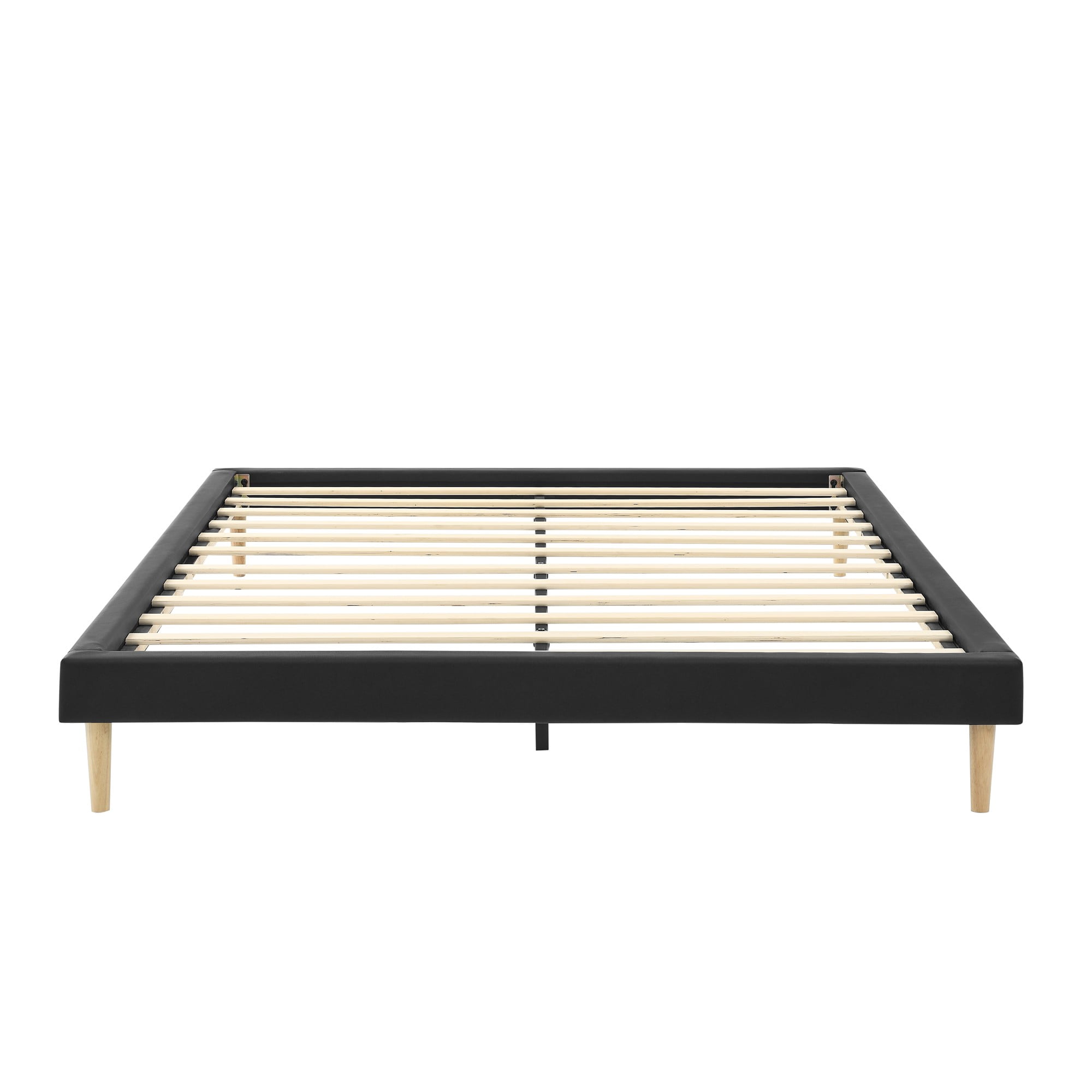 Gewnee King Size Platform Bed - Durable Wood Frame with Center Support Leg, Faux Leather Upholstery, Cozy Bedroom Bed Frame.No Box Spring Required (Black)