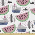 thumbnail image 1 of Summer Upholstery Fabric by the Yard, Pastel Watermelon Slices Along Ships Tropical Doodle Style Theme, Decorative Fabric for DIY and Home Accents, Ceil Blue Pink by Ambesonne, 1 of 5