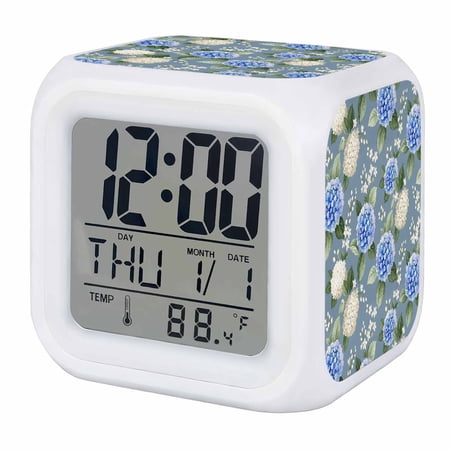 Blue Hydrangea Flowers Digital Alarm Clock for Bedrooms, Smart LED Alarm Clock with 7 Color Changing Night Blue Hydrangea Flowers Digital Alarm Clock for Bedrooms, Smart LED Alarm Clock with 7 Color - 3452