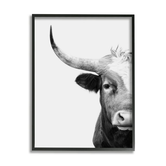Stupell Industries Grey Longhorn Portrait Animals & Insects Photography Black Framed Art Print Wall Art, 11 x 14