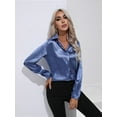 thumbnail image 4 of Satin Blouses for Women Casual Long Sleeve Button Down Shirts Dressy Business Work Tunic Top Blue L, 4 of 9