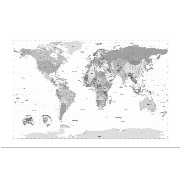 Great BIG Canvas "World Map black and white" Art Print