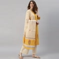 thumbnail image 5 of Janasya Indian Round Neck 3/4 Sleeve Striped Yellow Cotton Kurta With Palazzo And Dupatta For Women, 5 of 9