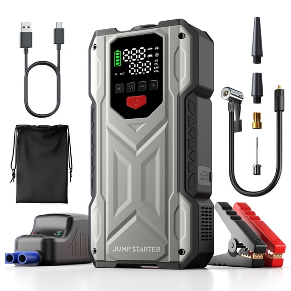 RICWIT Car Jump Starter with Air Compressor, Portable Battery Charger jumpstart 12V Vehicles(9.0Gas 8.0LDiesel), Car Jumper Starter with 150PSI Tire Inflator, Jump Box with USB Charging &LED Light