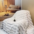 thumbnail image 2 of ROSEKIND Luxury Faux Rabbit Fur Throw Blanket, Ultra Soft Thick Shaggy Plush Bed Blanket, Elegant Wavy Ruched Decorative Fuzzy Blanket for Sofa Couch Bed, All Seasons, Machine Washable, 70x90in, 2 of 7