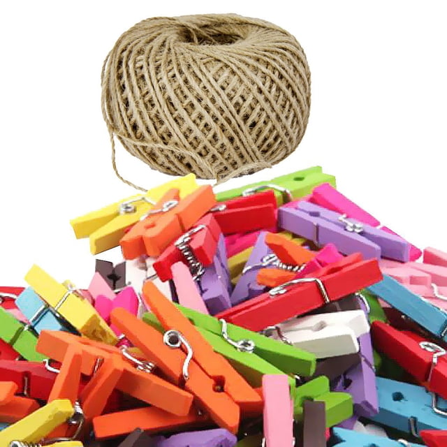50pcs Pinzas de Adorno de fotografía Ropa para Boda Papel Fotográfico Arte Artesanal + 80M Cuerdas