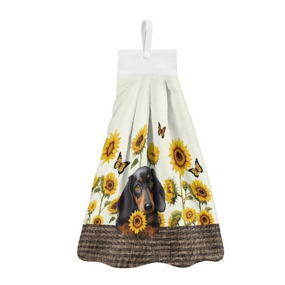 ZIATUBLE Dachshund Hand Drying Towels Sunflower Kitchen Hand Towels Butterfly Hand Towels for Bathroom Easy to Clean Hanging Dual-Purpose Hand Towel Lightweight Dish Cloths Towel