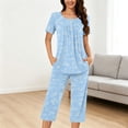 thumbnail image 2 of Tnhcen 2 Piece Summer Capri Women's Pajama Set Ladies Short Sleeve Shirt Capri Pants Pjs Sets Home Clothes S-3XL, 2 of 6