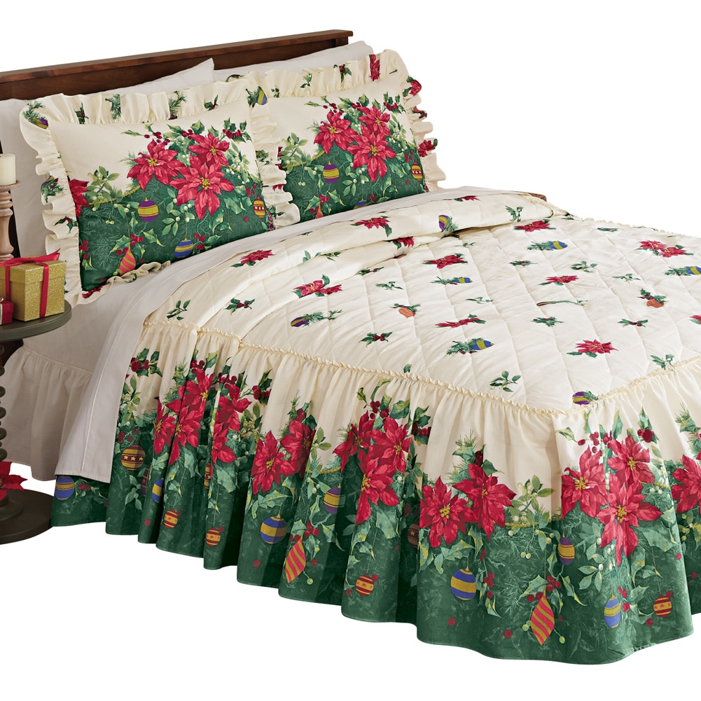 Deck The Halls Poinsettia Christmas Bedspread, Queen, Multi