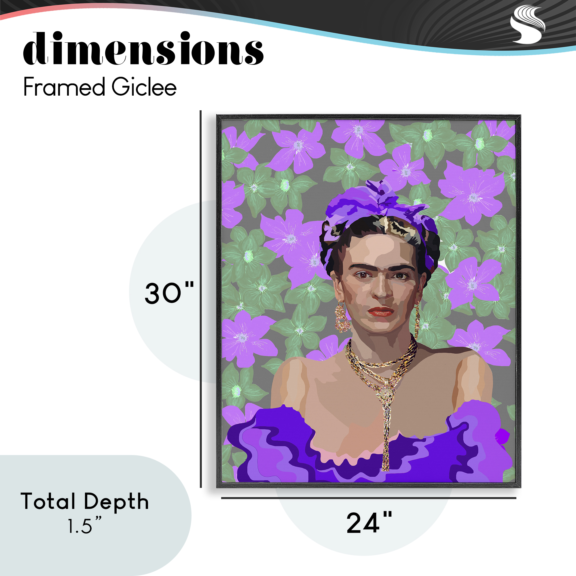 Floral Reverie Frida Black Framed Giclee Art, design by Lynnda Rakos