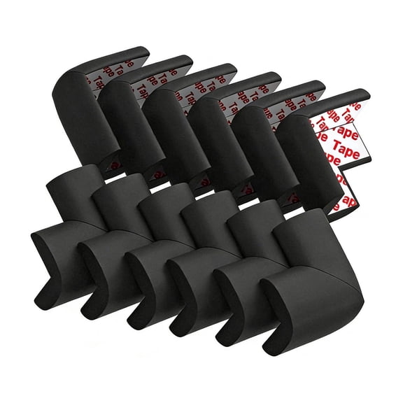 12 Pack Soft Corner Protector Proofing Edge and Corner Guards, Safety Pre-Taped Rubber Foam Furniture Bumper for Fireplace, Table, Stair, Cabinet (Black)