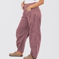 thumbnail image 4 of Women'S Corduroy Pants Barrel Mid Rise Elastic Waisted Cord Pants Wide Leg Baggy Casual Trousers With Pockets, 4 of 9