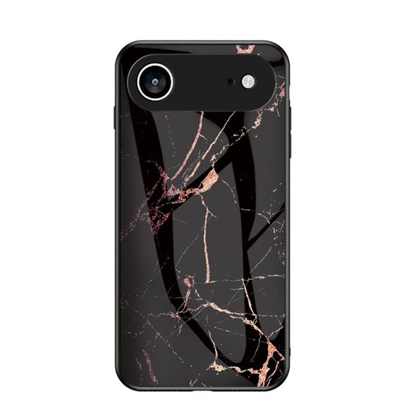 ELEHOLD For iPhone Air Shockproof Case,Rugged Tempered Glass Back Marble Pattern Reinforced Rubber Bumper Protective Cover With Lens Cover Protection,Gold/Black