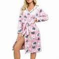 thumbnail image 3 of Womens Iniber Plush Robes, Womens Robe Long, Fuzzy Soft Warm Fleece Hooded Bathrobe Pink Heart M, 3 of 9