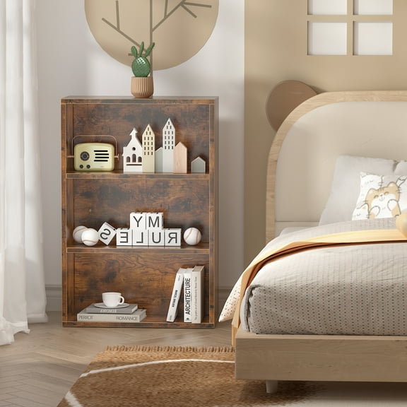 NEWSENDY 3 Shelf Bookshelf,Wood Tall Bookshelf and Bookshelves, 3-Tier Cube Display Shelves,Multifunctional Storage Organizer Shelving for Bedroom Library Living Room Home Office