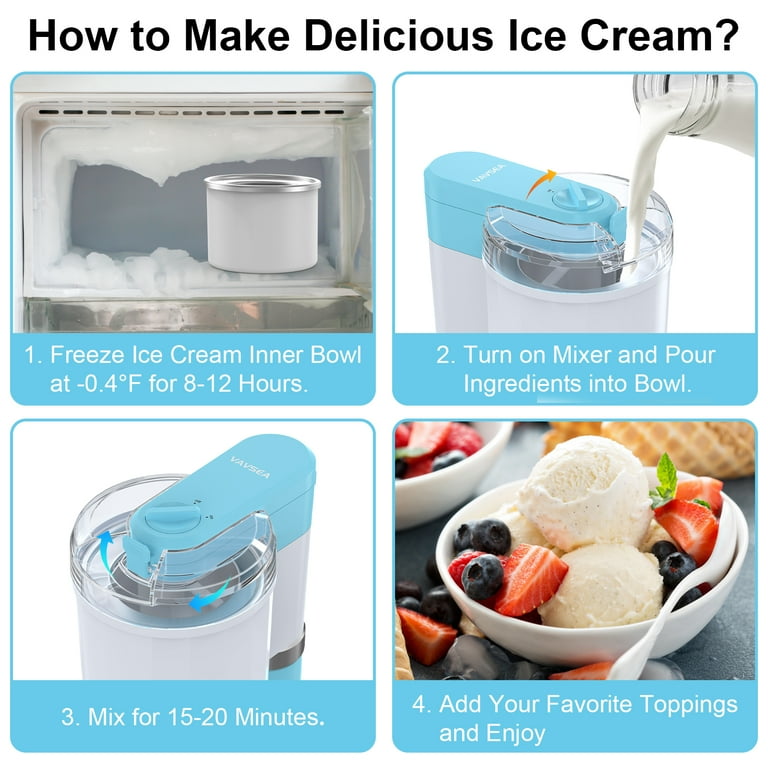 VAVSEA Ice Cream Maker Frozen Yogurt Machine for Homemade Gelato Sorbet Electric Soft Serve Maker Christmas Gift Blue