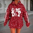 thumbnail image 2 of Fshinging Football Hoodie Sweatshirt For Women Long Sleeve Sequin Letter Print Oversize Pullover Tops Sunday Game Day Clothes, 2 of 5