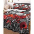 thumbnail image 3 of Quilts Queen Size Bedding Set, Red Poppy Flowers Lightweight Quilted Comforter, Abstract Country Floral Plant Grey Soft Reversible Bedspread Coverlet with Pillow Covers for All Season, 90" x 96", 3 of 7