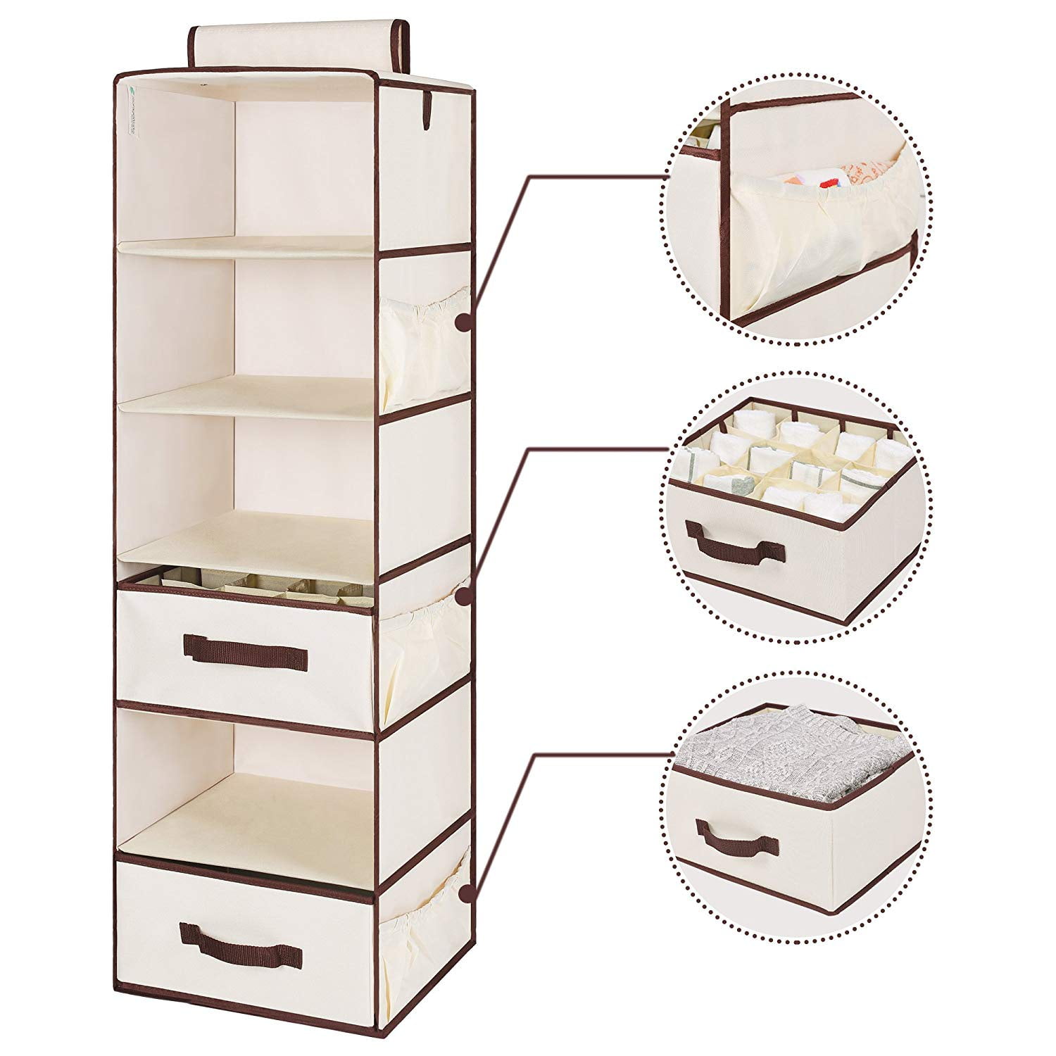 Foldable Hanging Closet Organizer with 1 Drawer & 1 Underwear Drawer, 6