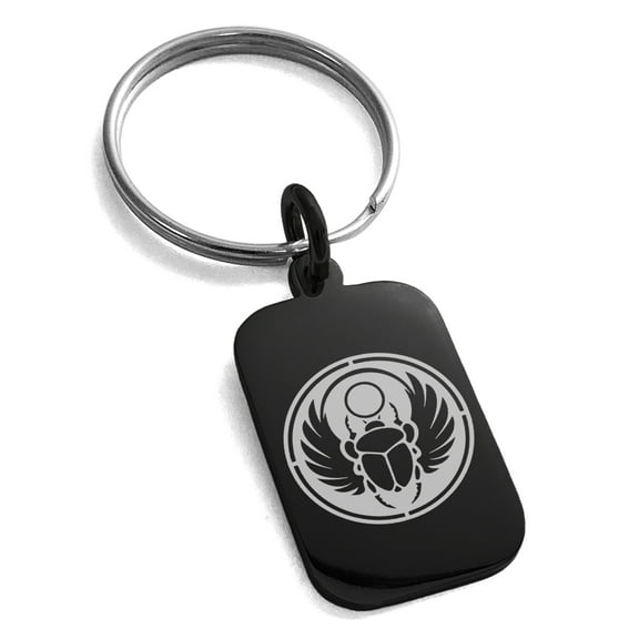 Stainless Steel Scarab Beetle Sun Ring Engraved Small Rectangle Dog Tag Charm Keychain Keyring