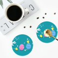 thumbnail image 4 of Yiaed bunny holding flower Print Leather Coasters for Drinks - Cup Coasters Coffee Table Kitchen Table Bar, Home & Office Gifts Handmade Drink Coasters-Round Shape, 4 of 6