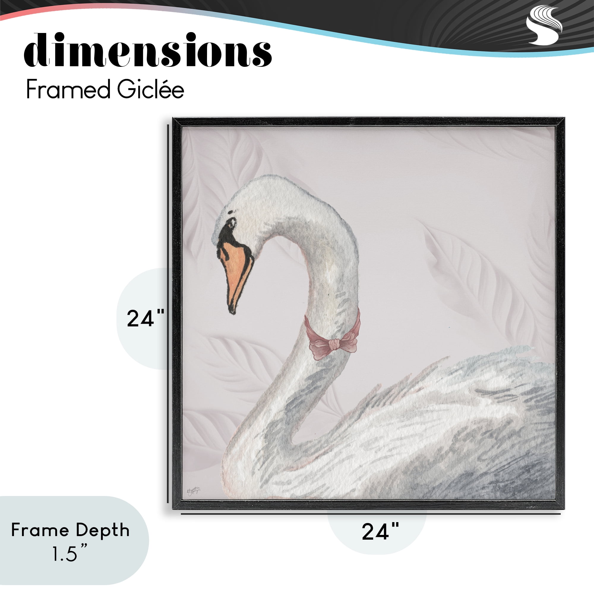 Stupell Industries Soft Classic Swan & Bow Black Framed Giclee Art, design by Elizabeth Medley