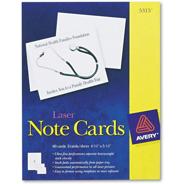 Avery Printable Note Cards, Laser Printers, 60 Cards and Envelopes, 4.25 x  5.5 (5315), Printable cardstock lets you design and print your own ...