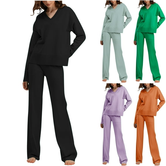 Ashirexll Two Piece Sets for Women, Outfits for Women, Fashion Casual Color Oversized Sleeve Top and Pants 2 Piece Outfits Sweatsuit