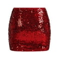 thumbnail image 5 of Sequin Mini Skirt for Women Sparkly Skirt Stretchy Bodycon Glitter Skirts Christmas Night Out Party,Red - XL, 5 of 5
