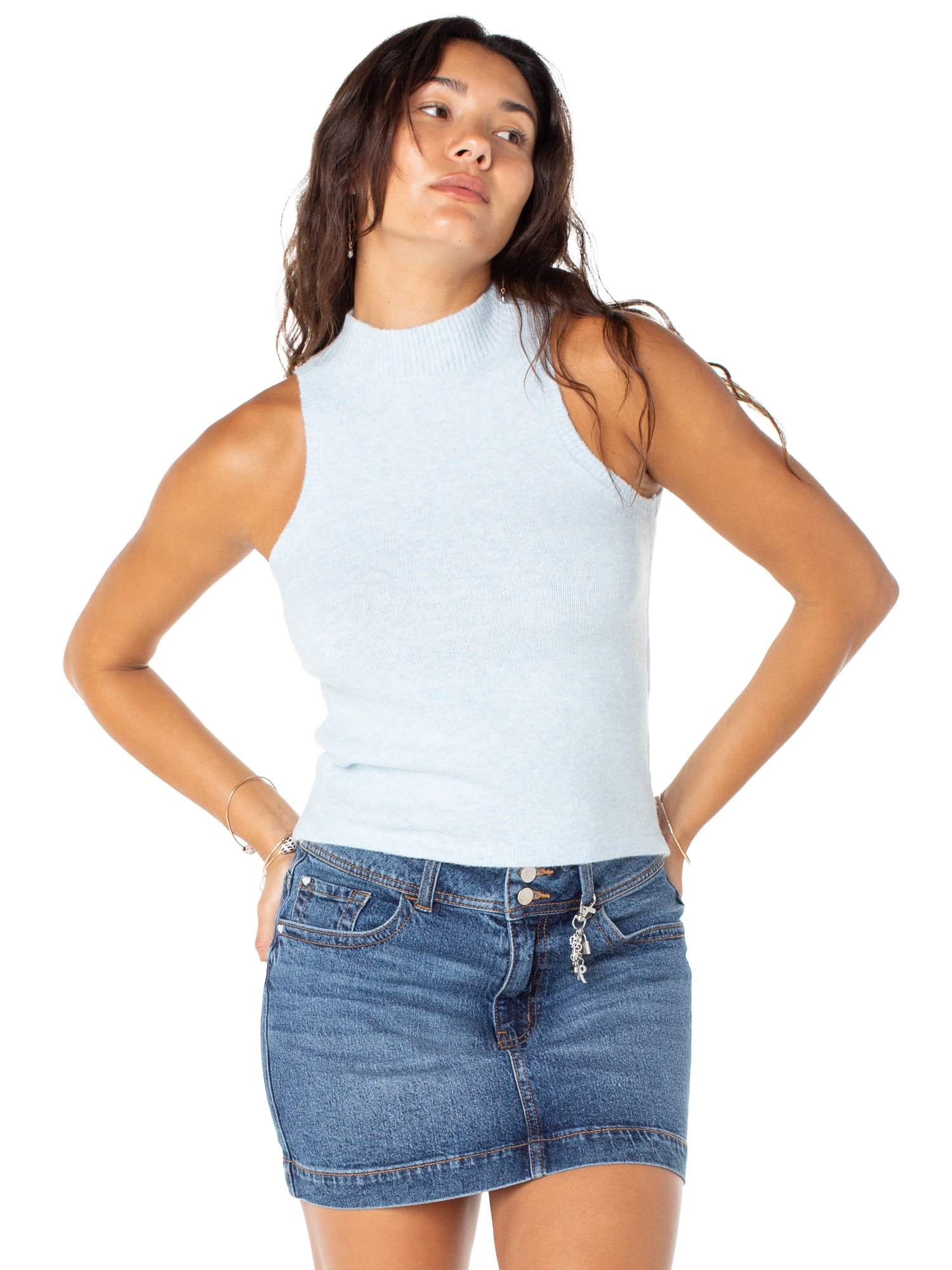 Celebrity Pink Women's 2 Piece Sweater Set Sleeveless Mockneck with Tie Front Cardigan, Sizes XS-XXXL