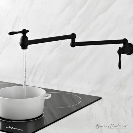 Plaisir Retractable Wall Mount Pot Filler Faucet in Matte Black