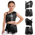 thumbnail image 7 of iiniim Girls Metallic Ballroom Latin Dance Dress Tassel Crop Top and Fringe Skirted Shorts 2 Piece Outfit Black 8, 7 of 7