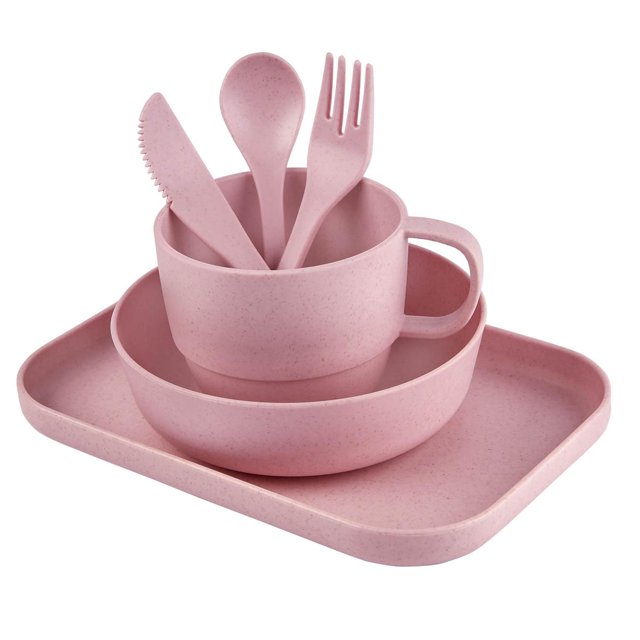 Vajilla ecológica de 6 piezas con cubiertos rosa 22 x 15.2