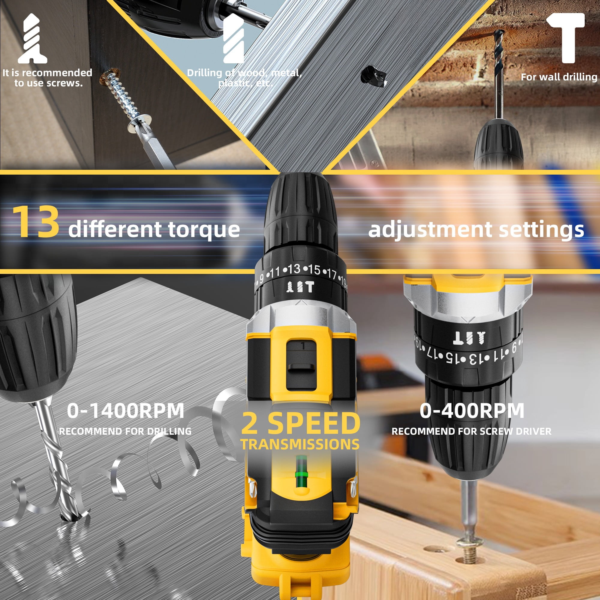 Fotrix 21V cordless impact drill (2.0Ah battery *1 with Tool box ) Powerful Motor for Drilling & Driving, 25+1 Torque Settings, 3-in-1 Versatile Working Modes, 2-Speed Control & Ergonomic Design
