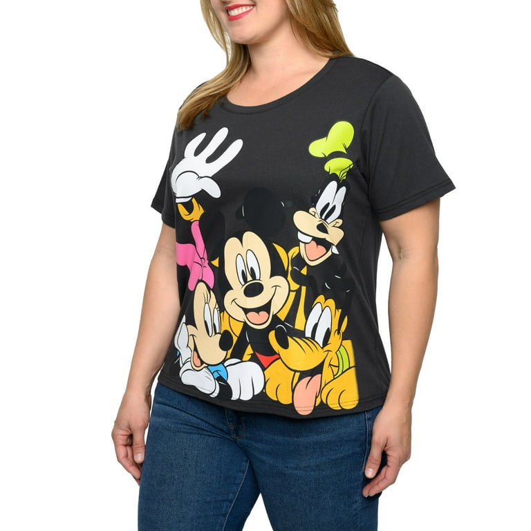 Disney Women\'s Cropped Crew Mickey Goofy Pluto Mouse Minnie Plus & Size T-Shirt