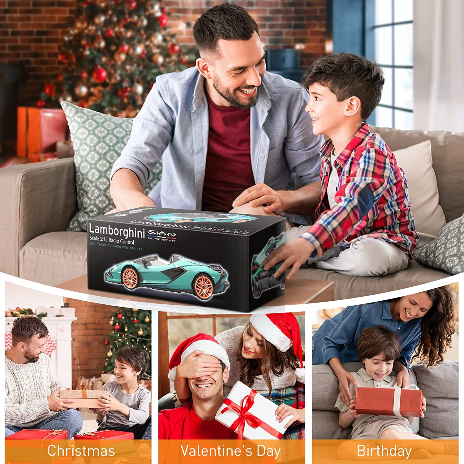 Miebely 1:12 Scale Lamborghini Remote Control Car, 7.4V 900mAh ,2 Battery, 12Km/h Fast, 2.4Ghz, Blue