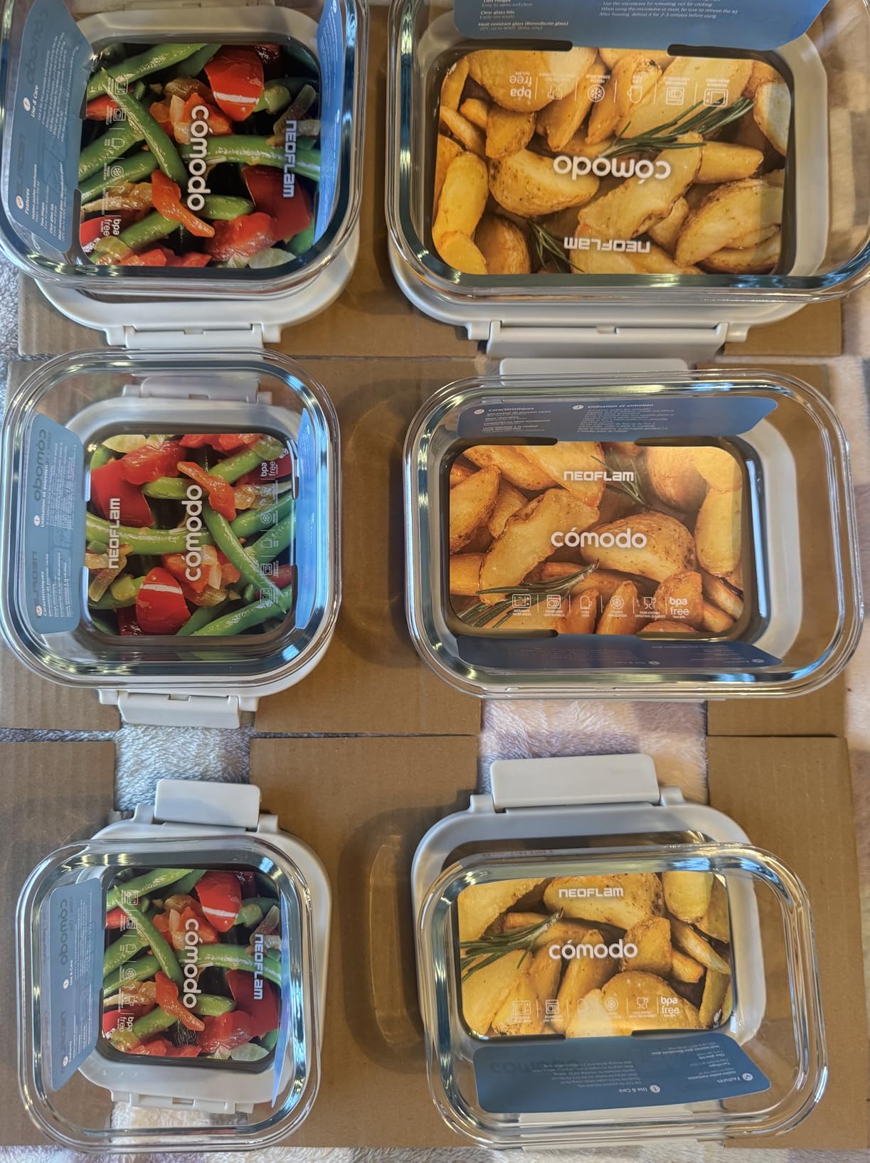 Neoflam 12-Piece Glass Food Storage Containers with Lids – Airtight Stackable Meal Prep Set – BPA-Free, Microwave Oven Air Fryer Freezer Safe